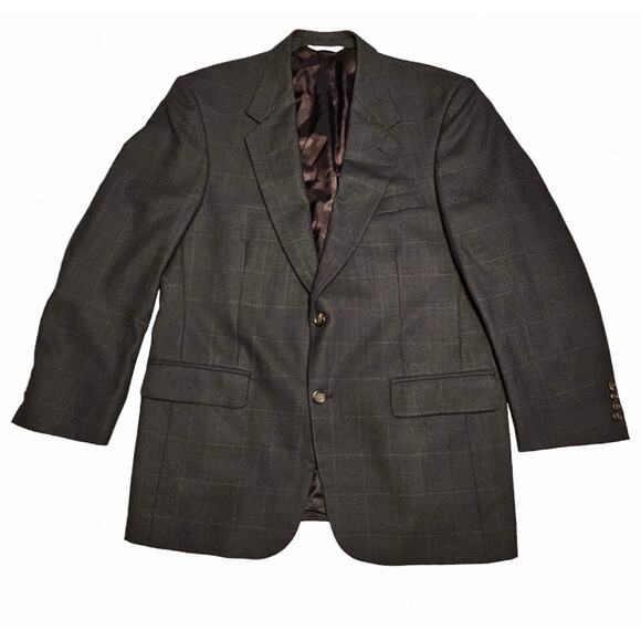 Evan Picone Jacket Mens 44L Sports Coat Brown Worsted Wool Windowpane Hechts - Picture 9 of 10